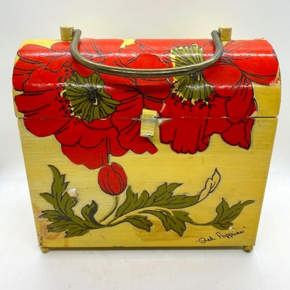 Miki Artist Signed Poppies Metal Lunch Pail Purse
